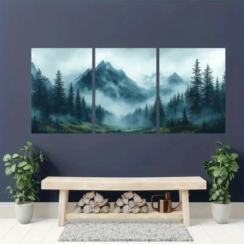 3pcs Mountain Landscape Serene Forest Metal Print Ready to Hang Art - Bella Home Decor