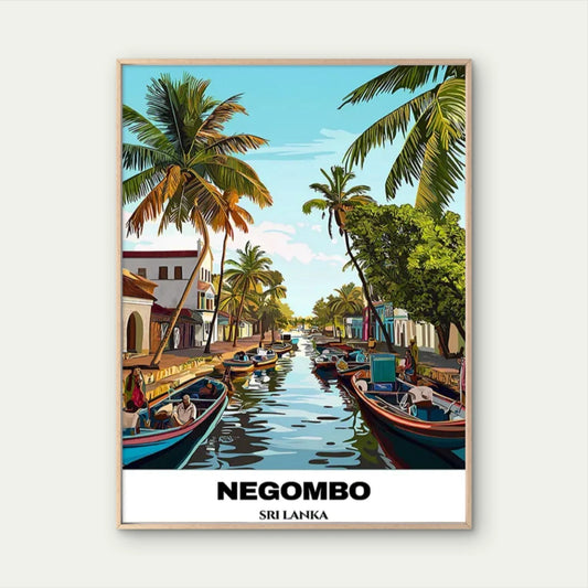 Negombo Sri Lanka Canal Scene Vintage Travel Poster Print Wall Art
