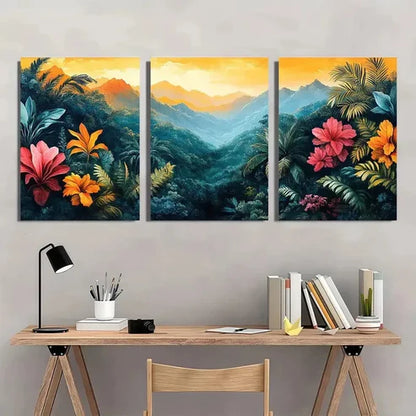 3pcs Bohemian Style Tropical Jungle Abstract Wall Art Set Canvas Unframed - High Quality Print 100% Australian Made Wall Canvas