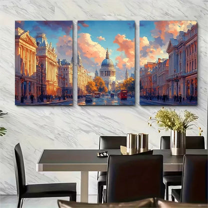3pcs Georgian London Street Metal Print Ready to Hang Art - Bella Home Decor