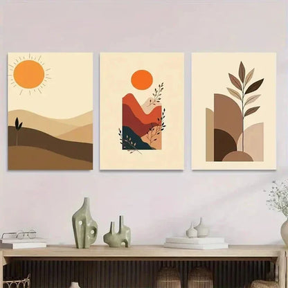 3pcs Boho Landscape Modern Abstract Sun Wall Art Set Canvas Unframed - High Quality Print 100% Australian Made Wall Canvas - Bella Home Decor