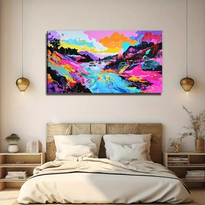 Abstract River Car Suitable Wall Art Canvas Office Home Room Framed 120x60cm