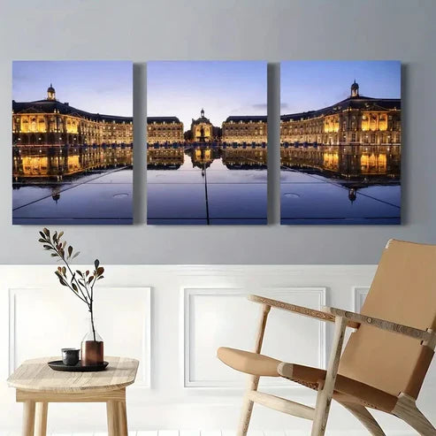 3pcs Historic Architecture Reflected in Water Wall Art Set Canvas Unframed - High Quality Print 100% Australian Made Wall Canvas