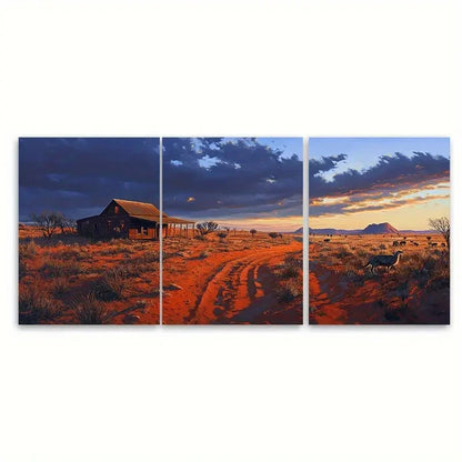 3pcs Australian Outback at Blue Hour, Red Sand Wall Art Set Canvas Framed 60x90cm - High Quality Print 100% Australian Made Wall Canvas Ready to Hang - Bella Home Decor