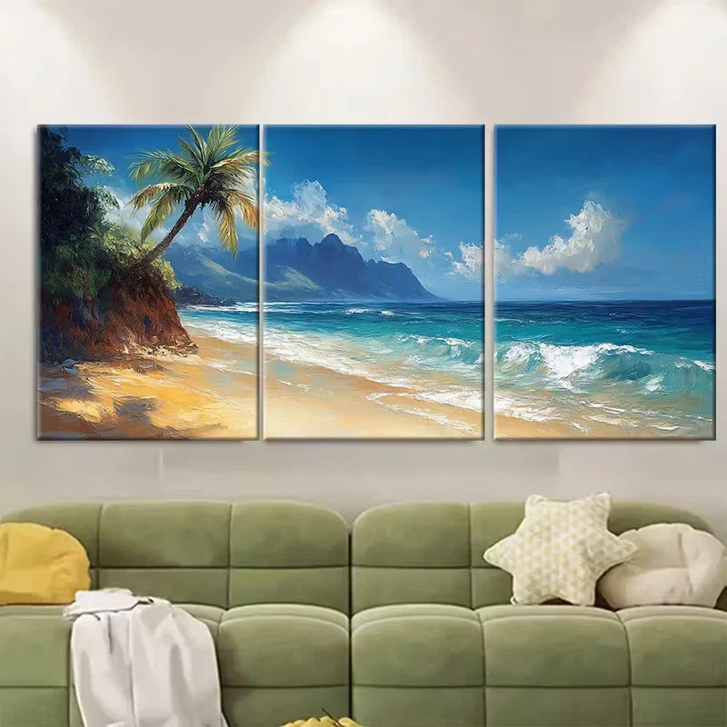 3pcs Hawaii Beach Oil Painting Metal Print Ready to Hang Art