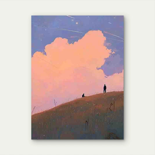 Pink & Blue Sky Father & Child on Hill 40x60cm Metal Print Ready to Hang