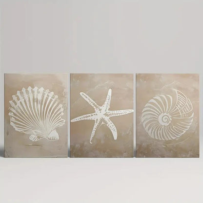 3pcs Geometric Shells and Starfish Metal Print Ready to Hang Art - Bella Home Decor