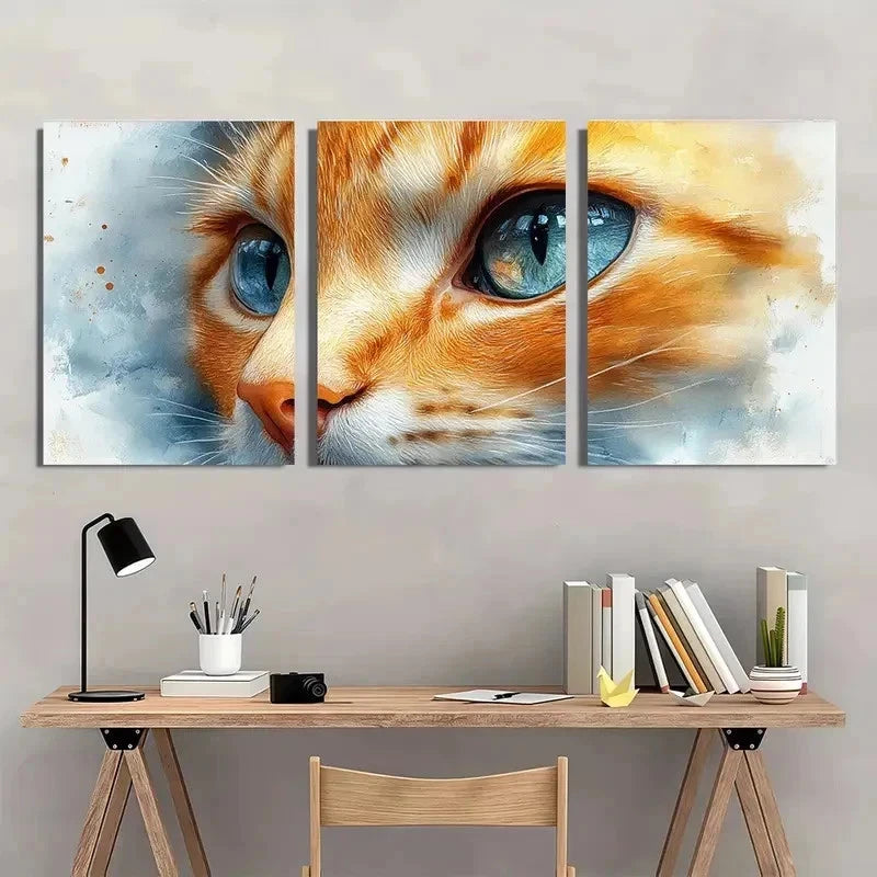 3pcs Orange Kitten In Blue Eyes & Gray Perfect Wall Art Set Canvas Framed 50x70cm - High Quality Print 100% Australian Made Wall Canvas Ready to Hang