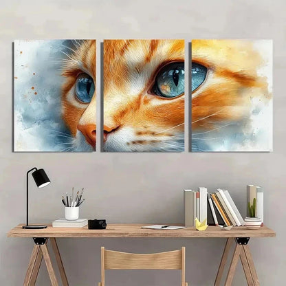 3pcs Orange Kitten In Blue Eyes & Gray Perfect Wall Art Set Canvas Framed 50x70cm - High Quality Print 100% Australian Made Wall Canvas Ready to Hang