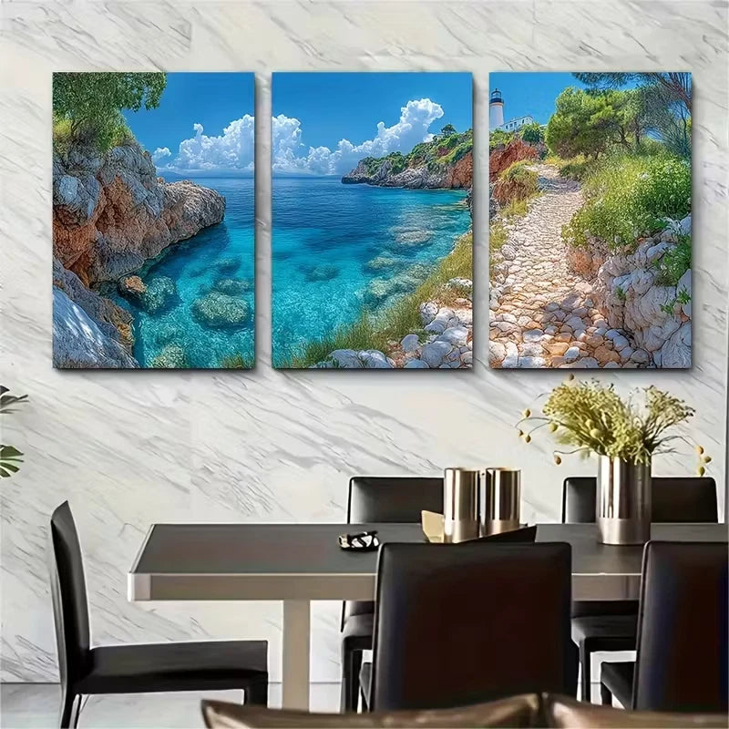 3pcs, Rocky Path to Capo Ferro Lighthouse Metal Print Ready to Hang Art