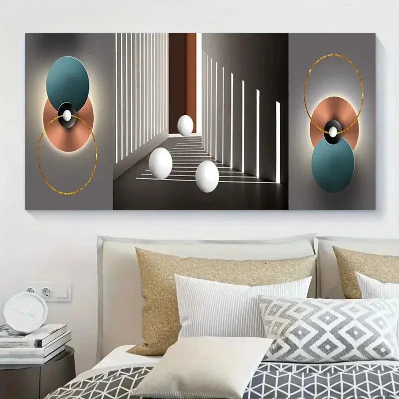 Teal Blue & Copper Accents Wall Art Canvas Office Home Room Framed 120x60cm