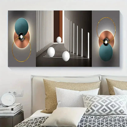 Teal Blue & Copper Accents Wall Art Canvas Office Home Room Framed 120x60cm