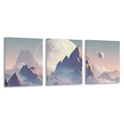 3pcs Everest Mountain Under A Giant Moon  Wall Art Set Canvas Framed 50x70cm - High Quality Print 100% Australian Made Wall Canvas Ready to Hang