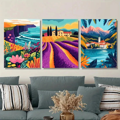 3pcs Countryside farmhouse art, ocean, Metal Print Ready to Hang Art