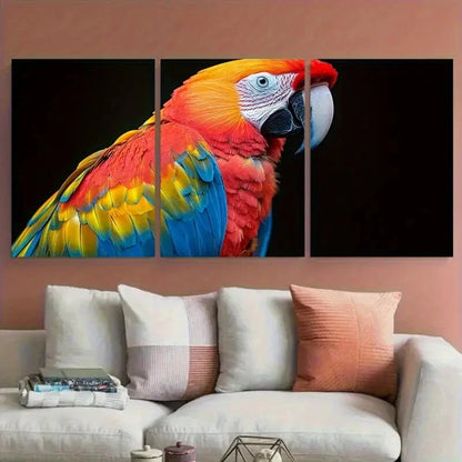 3pcs Scarlet Macaw Vibrant Rainbow Feathers Metal Print Ready to Hang Art - Bella Home Decor