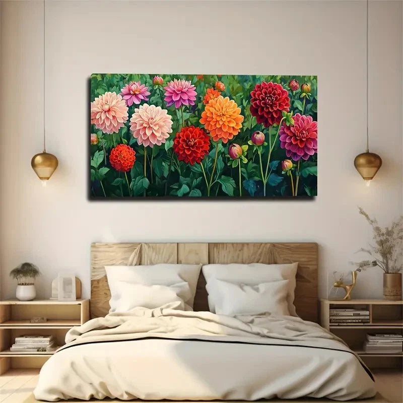 Vibrant Floral Multicolor Style Wall Art Canvas Office Home Room Framed 120x60cm