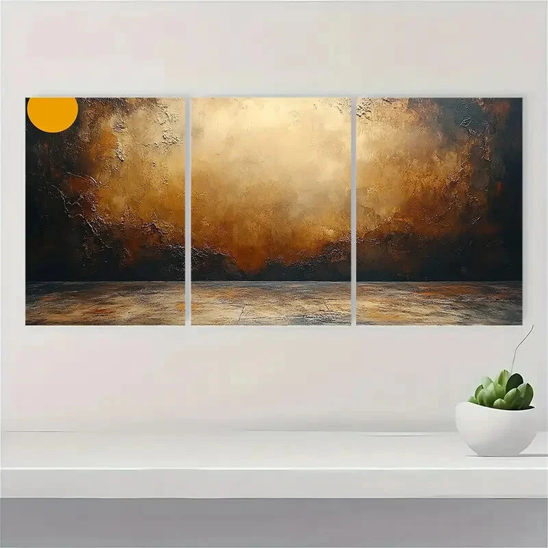 3pcs Abstract Painting Medieval Brown Oil Painting Metal Print Ready to Hang Art - Bella Home Decor