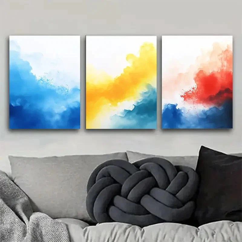3pcs Abstract Watercolor Inspired Decor Metal Print Ready to Hang Art - Bella Home Decor