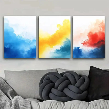 3pcs Abstract Watercolor Inspired Decor Metal Print Ready to Hang Art - Bella Home Decor