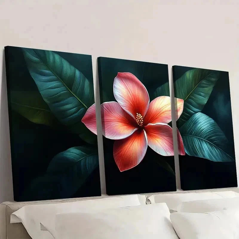 3pcs Pink Plumeria Flower Tropical Art OI    Wall Art Set Canvas Framed 50x70cm - High Quality Print 100% Australian Made Wall Canvas Ready to Hang - Bella Home Decor