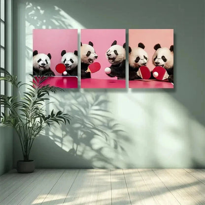 3pcs Table tennis panda Wall Art Set Canvas Framed 50x70cm - High Quality Print 100% Australian Made Wall Canvas Ready to Hang