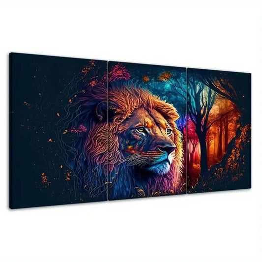 3pcs Vibrant Lion Face VLF Wall Art Canvas Framed 40x60cm - High Quality Print 100% Australian Made Wall Canvas Ready to Hang