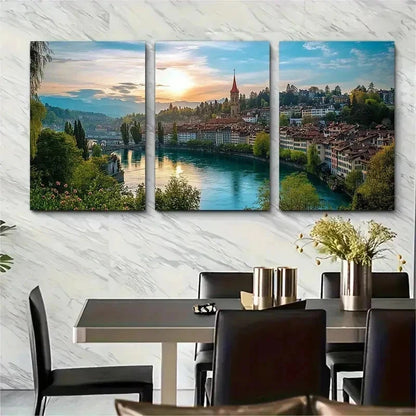 3pcs Switzerland Travel City Decor Perfect Wall Art Set Canvas Framed 50x70cm - High Quality Print 100% Australian Made Wall Canvas Ready to Hang