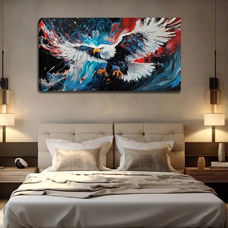 White-Headed Eagle In Flight Wall Art Canvas Office Home Room Framed 120x60cm - Bella Home Decor