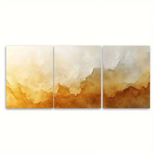 3pcs Abstract Beige Watercolor Brushstroke Metal Print Ready to Hang Art