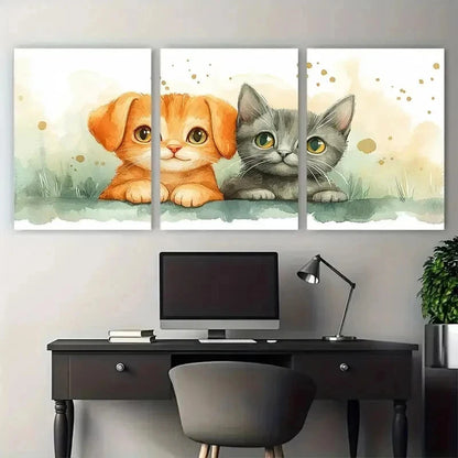 3pcs Best Friends Watercolour Cute Perfect Wall Art Set Canvas Framed 50x70cm - High Quality Print 100% Australian Made Wall Canvas Ready to Hang - Bella Home Decor