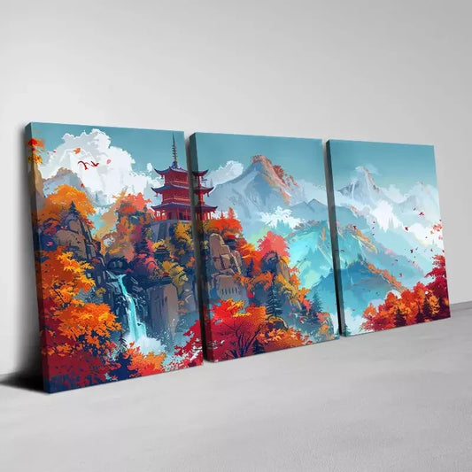 3pcs Enchanting and Serene Lakeside Town Art Set Canvas Framed 50x70cm - High Quality Print 100% Australian Made Wall Canvas Ready to Hang