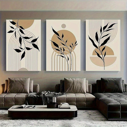 3pcs Abstract Black Leaf Line Geometric Pattern Metal Print Ready to Hang Art - Bella Home Decor