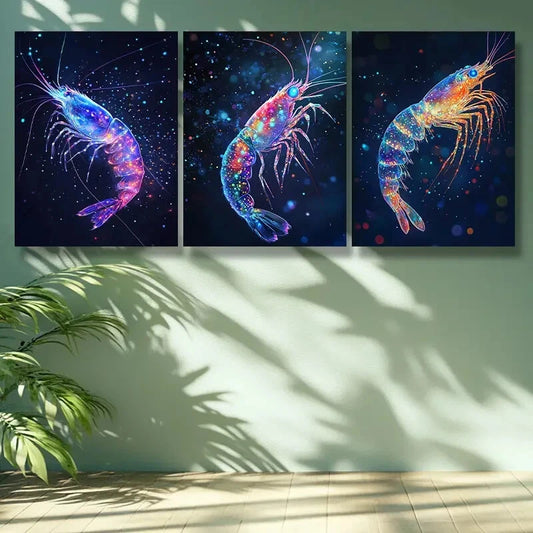3pcs Shrimp, dream Art Painting Metal Print Ready to Hang Art