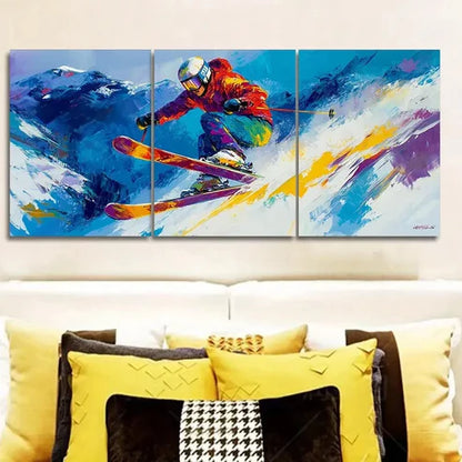 3pcs Paintings Featuring a Skier Wall Art Set Canvas Unframed - High Quality Print 100% Australian Made Wall Canvas