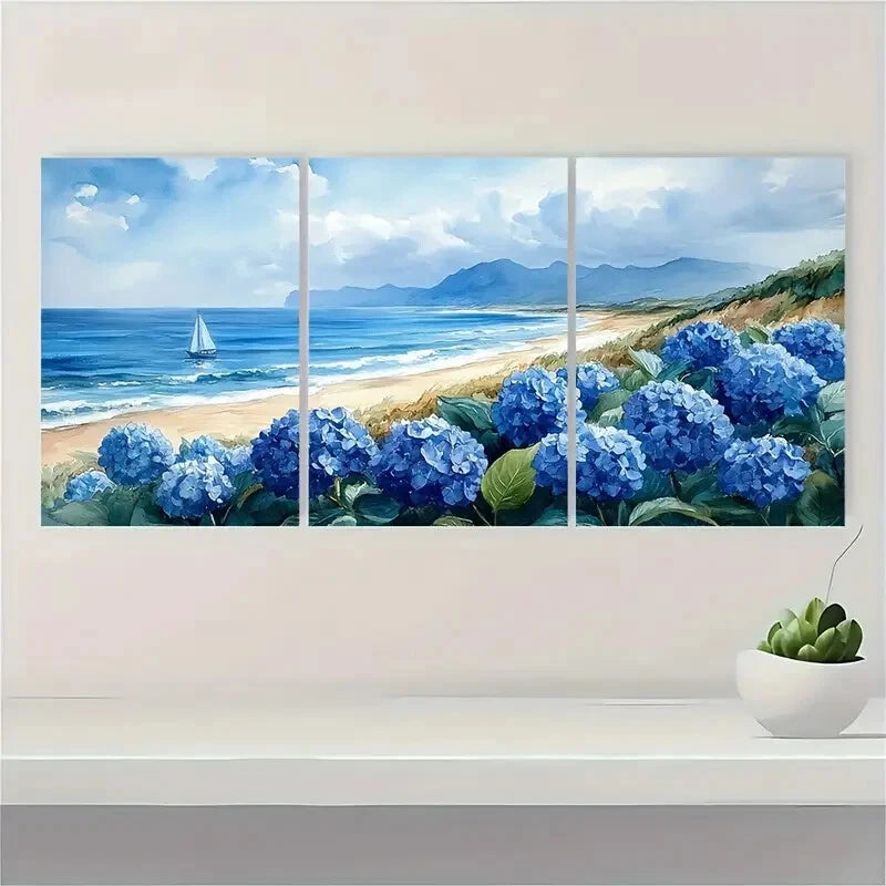 3pcst Nantucket Painting Hydrangeas Poster Metal Print Ready to Hang Art - Bella Home Decor