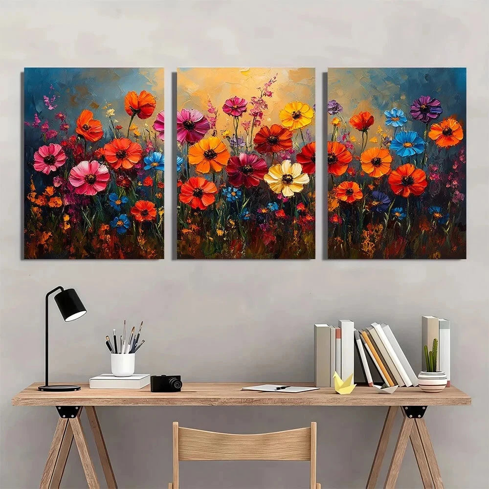 3pcs Wildflowers In Bloom Beautiful Metal Print Ready to Hang Art - Bella Home Decor