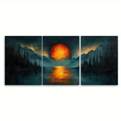 3pcs Cold Toned Blues Grunge Orange Sunset View Wall Art Set Canvas Framed 40x60cm - High Quality Print 100% Australian Made Wall Canvas Ready to Hang - Bella Home Decor