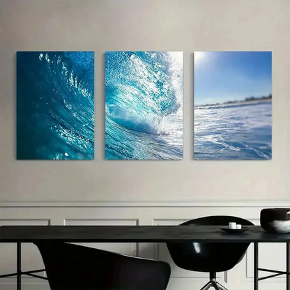 3pcs Giant Ocean Wave Photography Paintings Metal Print Ready to Hang Art - Bella Home Decor