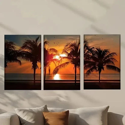 3pcs Sunset with Palm Trees and the Sun Wall Art Canvas Unframed - High Quality Print 100% Australian Made Wall Canvas