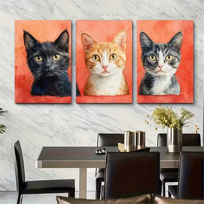 3pcs Black, Ginger & Tabby Cats Metal Print Ready to Hang Art - Bella Home Decor