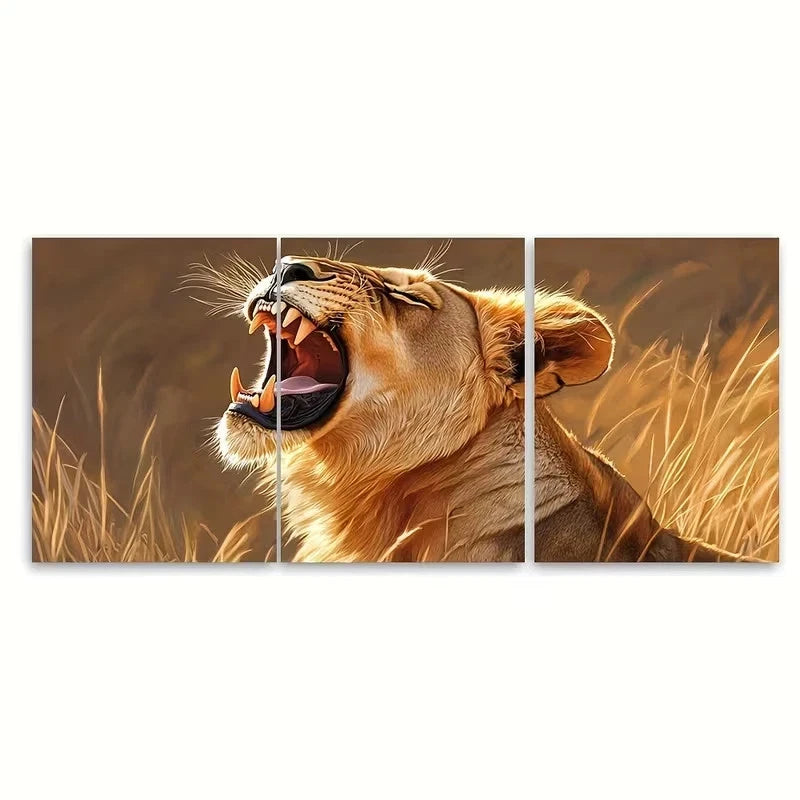 3pcs Majestic Roaring Lion Digital Painting Wall Art Set Canvas Framed 50x70cm – High Quality Print 100% Australian Made Wall Canvas Ready to Hang