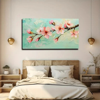 Pink Cherry Blossoms Soft Blue Wall Art Canvas Office Home Room Framed 120x60cm
