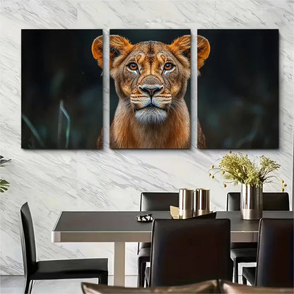 3pcs Elegant Lioness Metal Print Ready to Hang Art