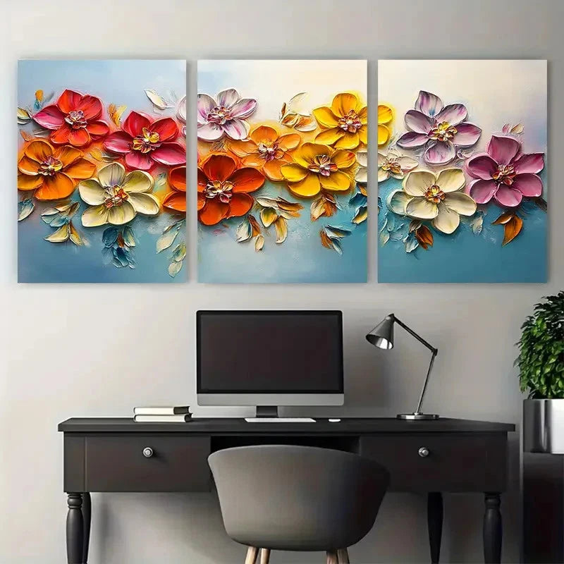 3pcs Vibrant Blooming Flower Dreamy Design Metal Print Ready to Hang Art - Bella Home Decor