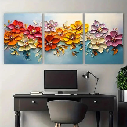 3pcs Vibrant Blooming Flower Dreamy Design Metal Print Ready to Hang Art - Bella Home Decor