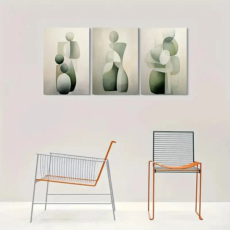 3pcs Modern Abstract Geometric Green Themed Wall Art Set Canvas Framed 40x60cm - High Quality Print 100% Australian Made Wall Canvas Ready to Hang