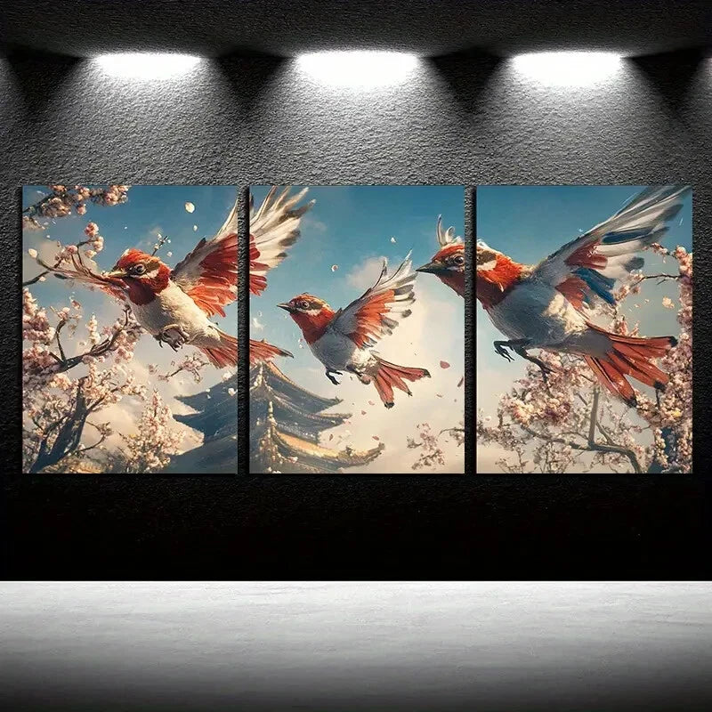 3pcs Bird in Flight Nature-Inspired illustration Metal Print Ready to Hang Art - Bella Home Decor
