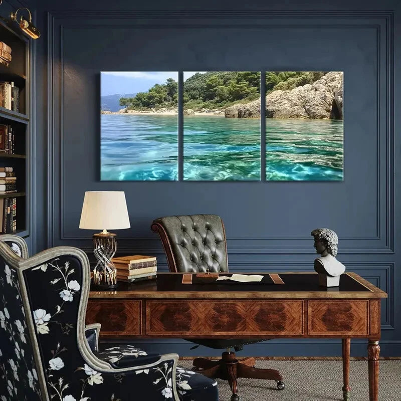 3pcs Clear Waters Lush Greenery Rocky Shoreline Metal Print Ready to Hang Art - Bella Home Decor