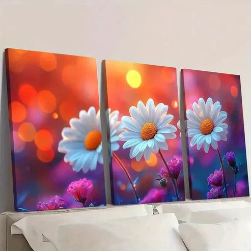 3pcs Featuring Floral Crisp White Daisies Wall Art Canvas Unframed - High Quality Print 100% Australian Made Wall Canvas