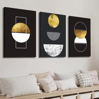 3pcs Elegant Black & Golden Geometric Wall Art Set Canvas Unframed - High Quality Print 100% Australian Made Wall Canvas
